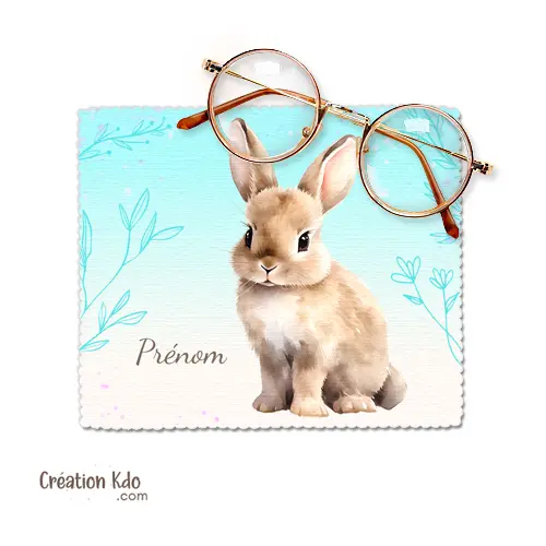 Essuie-Lunettes Lapin Nain Aquarelle Personnalisable Prénom - Chiffonnette Microfibre - Idée Cadeau