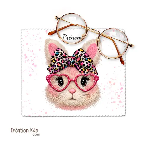 Essuie-Lunettes lapin rose Aquarelle Personnalisable Prénom - Chiffonnette Microfibre