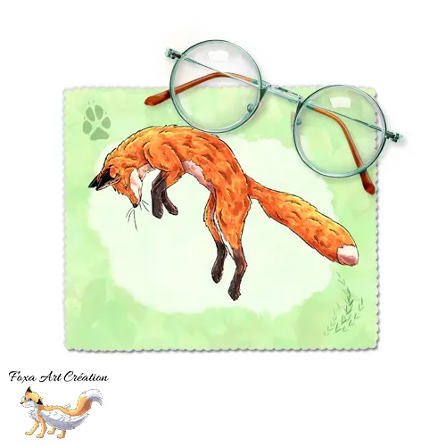 Essuie-Lunettes Microfibre Renard Roux en Saut de Mulotage - Chiffonnette Animal Forêt Illustration