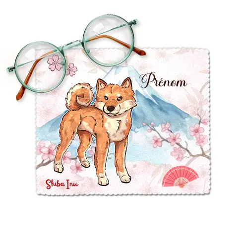 Essuie-Lunettes Microfibre Shiba Inu Prénom Personnalisé  - Chiffonnette Chien Japonais 3 Couleurs Illustration