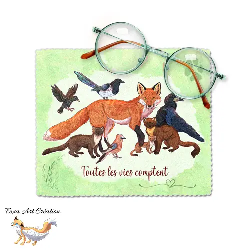 Essuie-Lunettes Microfibre "Toutes Les Vies Comptent" - Chiffonnette Animaux ESOD "nuisibles", Renard, Écologie Faune Sauvage Illustration
