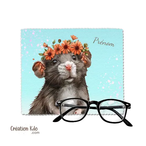Essuie-Lunettes Rat Domestique Aquarelle Personnalisable avec Prénom chiffon