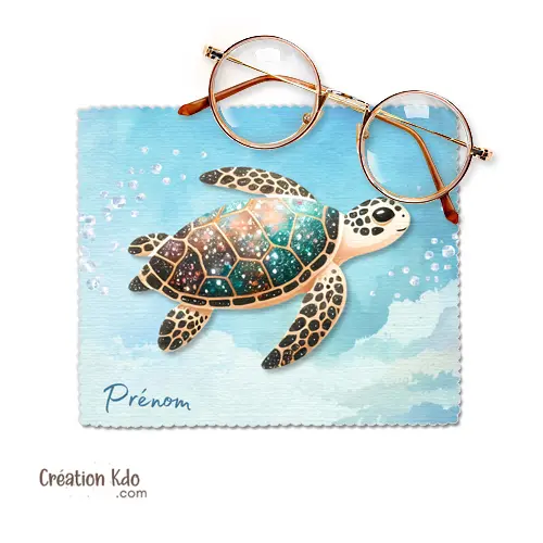 Essuie-lunettes Tortue marine bleue tissu Microfibre personnalisable prénom