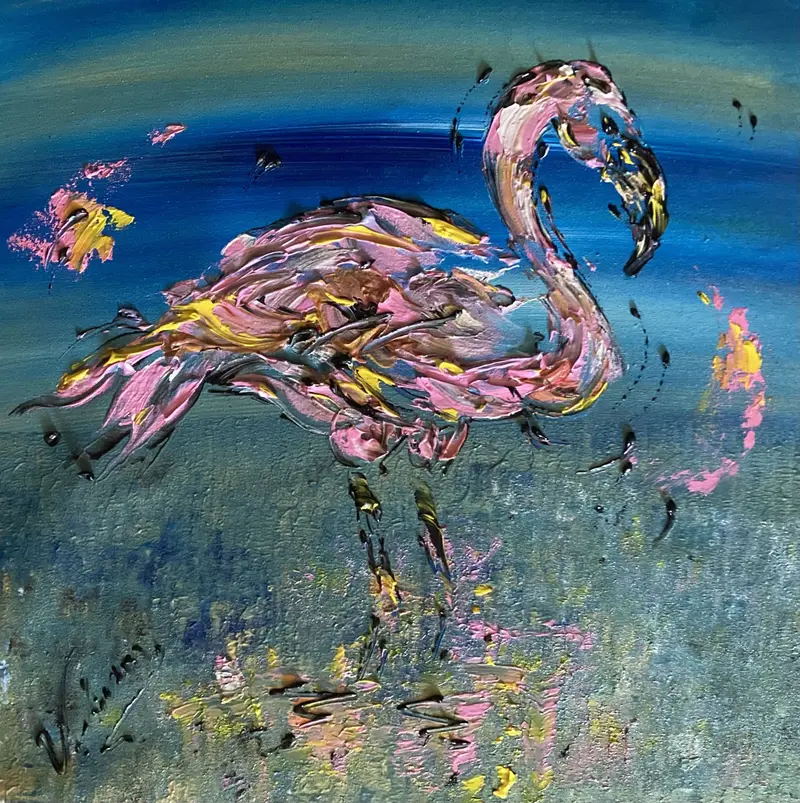 Flamant rose - Peinture sur toile 40x40 cm
