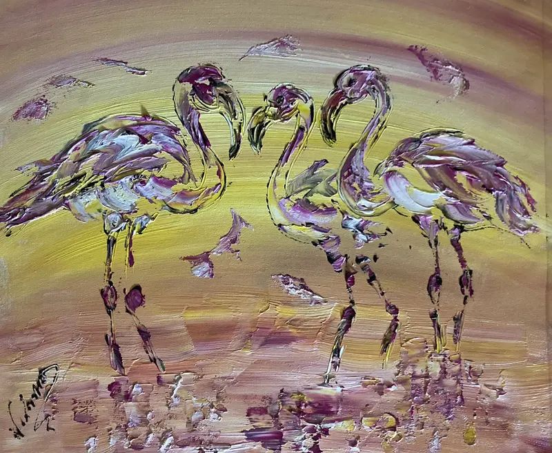 Flamants roses - Peinture sur toile 55x46 cm