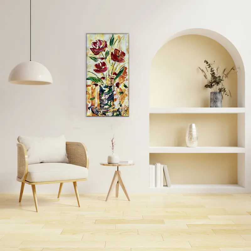 Fleurs rouge jaune bouquet toile moderne peinture de 30x60 cm
