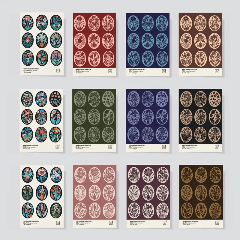 Flower Stamps - Oval Botanical Stamp Washi Sticker Set