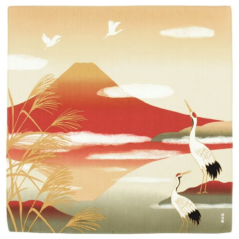 Furoshiki Grulla y Monte Fuji - 50x50 cm