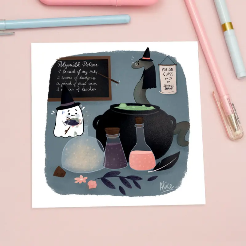 Ghosty Potion Class Art Print - Cute Halloween print