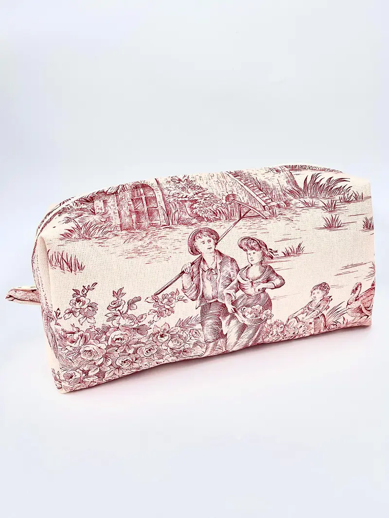 Grande Trousse Rembourrée en Toile de Jouy Rose 🎀