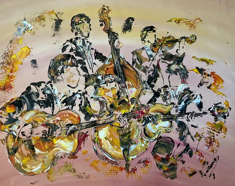 Groupe Musiciens - Peinture sur toile 50x61 cm