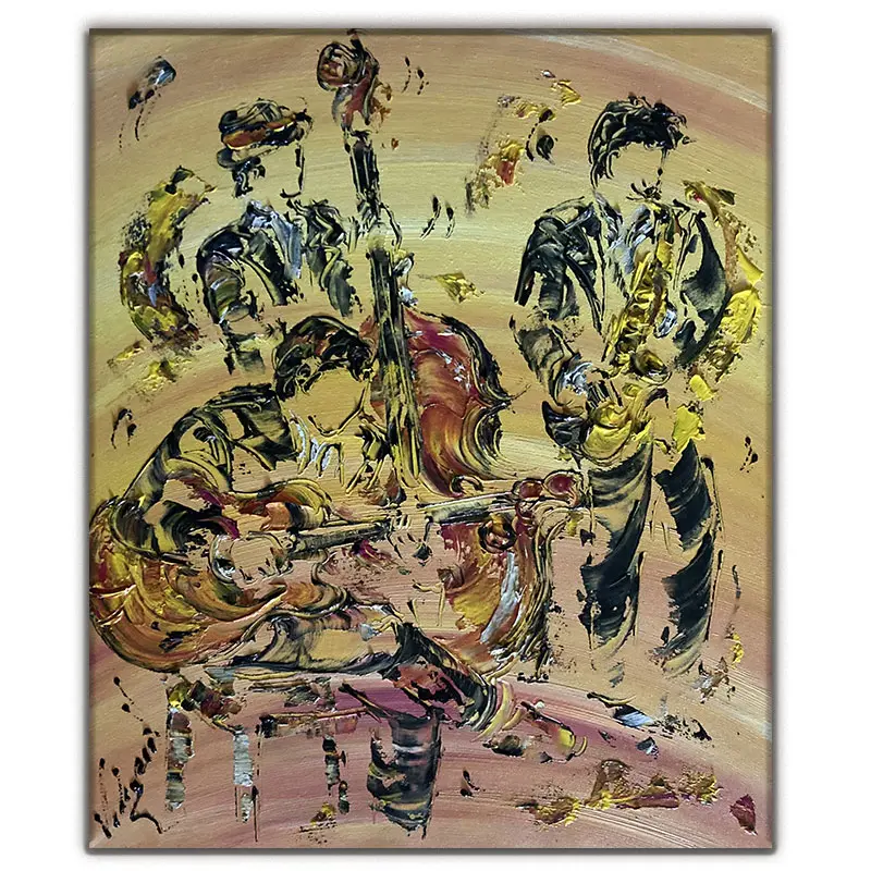 Groupe Musiciens - Peinture sur toile 55x46 cm