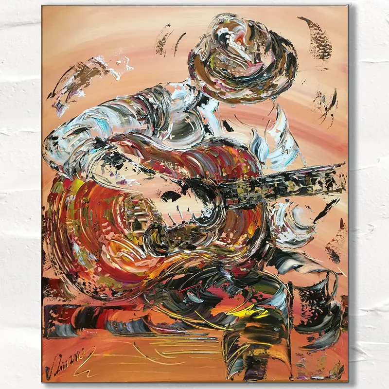 Guitariste Musicien - Peinture sur toile 50x61cm
