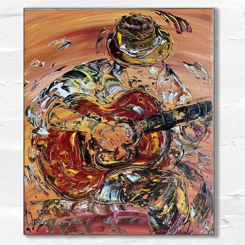 Guitariste Peinture sur toile 55x46cm