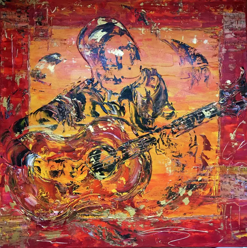 Guitariste - Peinture sur toile 70x70cm