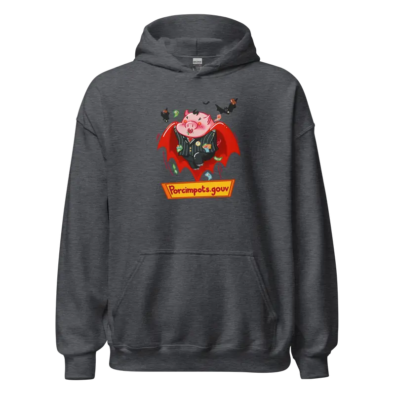 Hoodie Porcimpots.gouv - couleurs foncées et grises