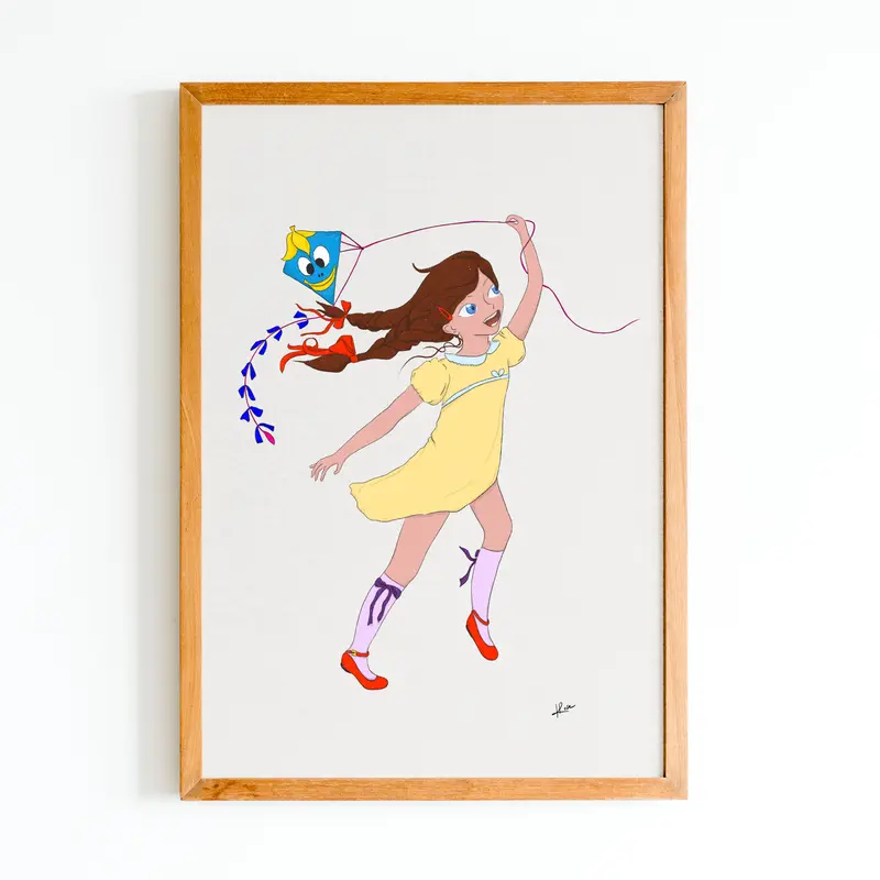 Illustration "Mila fait du cerf-volant"