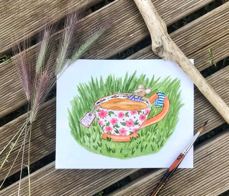 Illustration originale Fonette dans son bain  - Aquarelle - Affiche - décoration