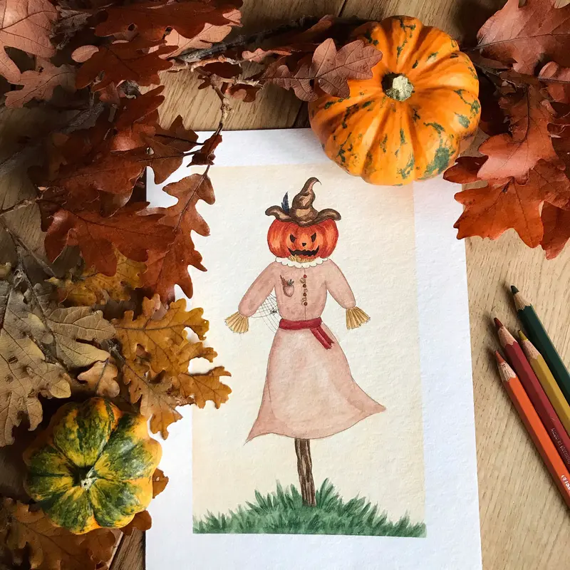 Illustration originale L'épouvantail  - Aquarelle - Affiche - décoration