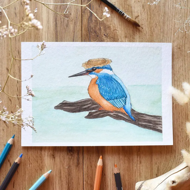 Illustration originale Martin pêcheur  - Aquarelle - Affiche - décoration