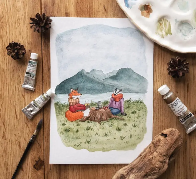 Illustration originale Tea time  - Aquarelle - Affiche - décoration