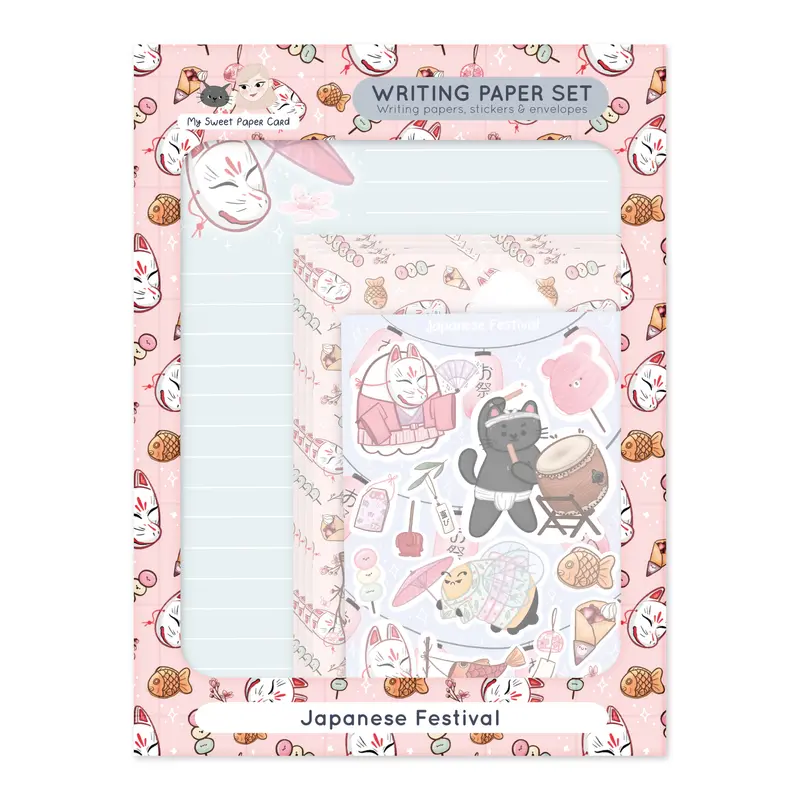 Japanese Festival - Letter writing set - Writing papers, stickers and envelopes