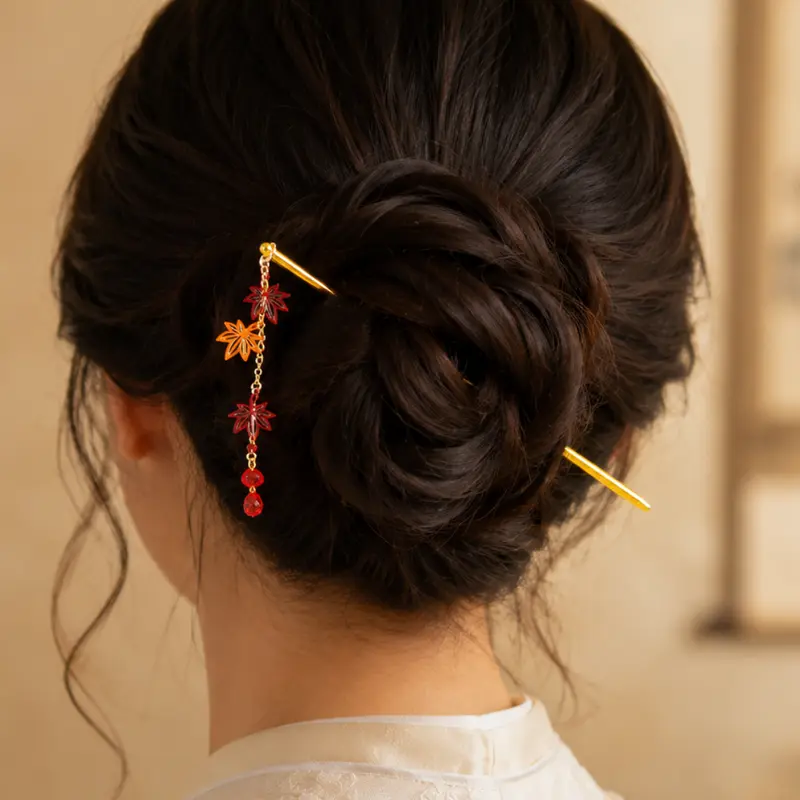Japońska Spinka do Włosów Kanzashi - Liście Momiji
