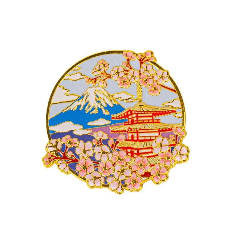 Japoński Metalowy Magnes - Pagoda, Fuji i Sakura
