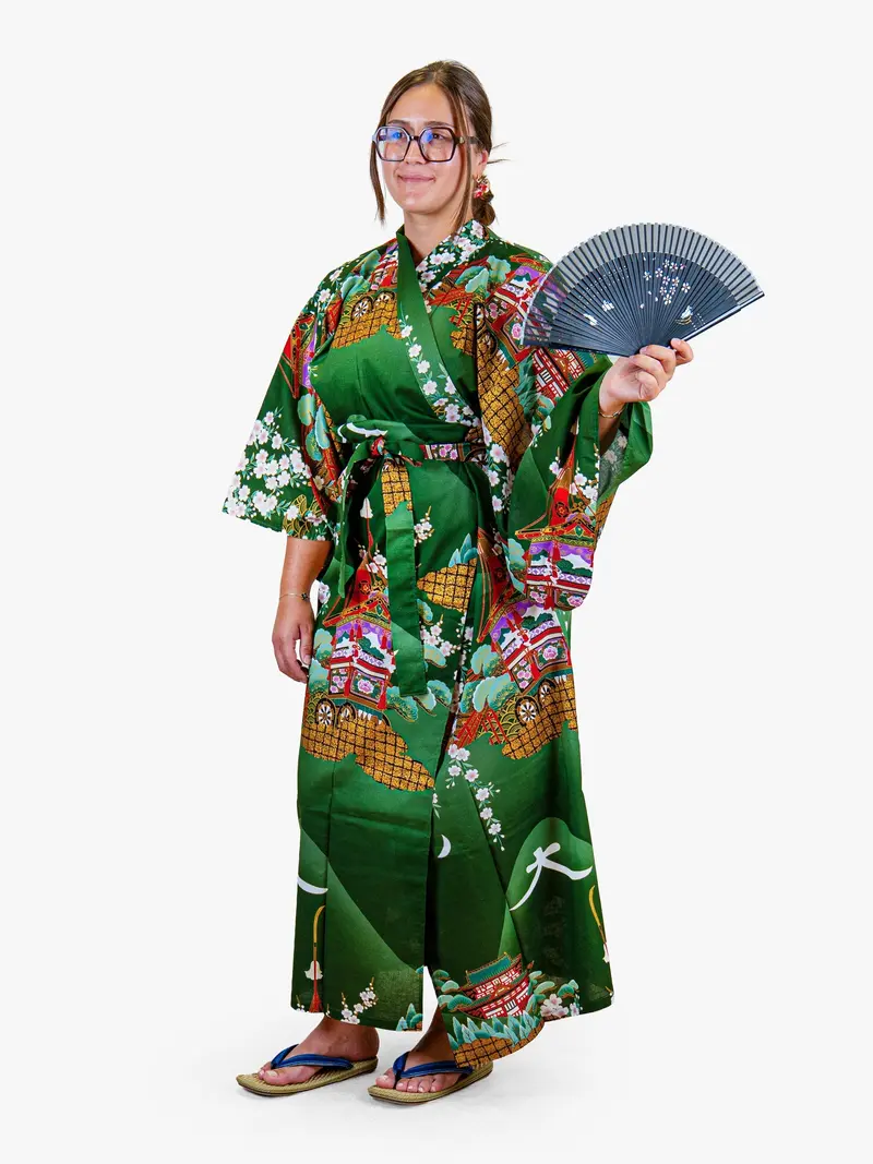 Japońskie Kimono Damskie - Zielona Guruma
