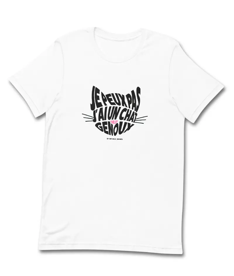 Je peux pas, j'ai un chat sur les genoux, By Nathalie Jomard - T-shirt premium unisexe à col rond