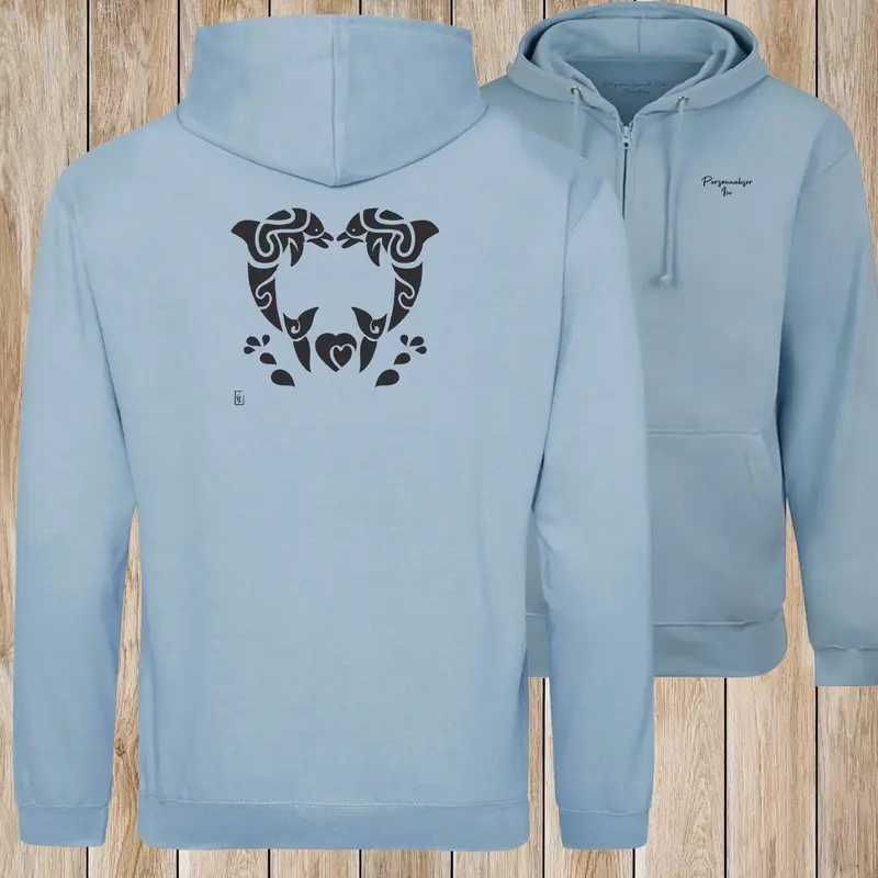 Jumping tatoo coeur en couple d'un Dauphin sur une Veste zip - Personnalisable - VGL