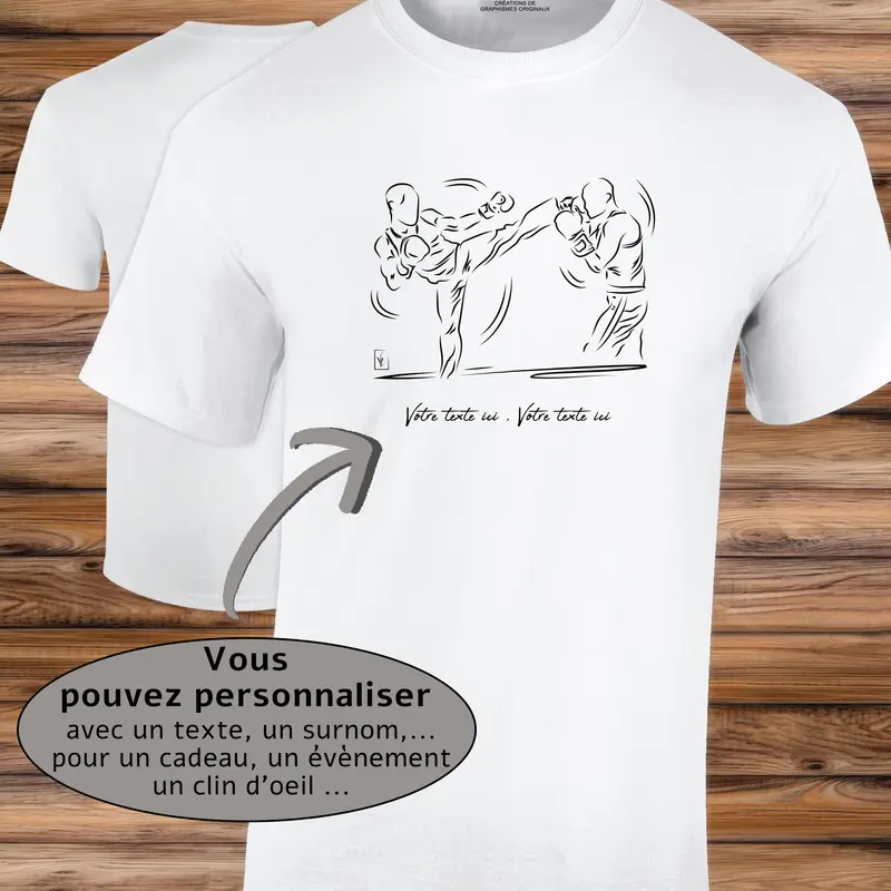 Kick boxing Sport de combat pied tête Graphisme sur T-shirt