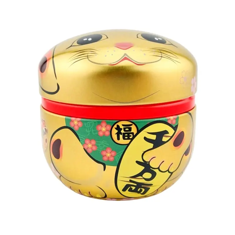 Lata Dorada de Metal para Té Maneki Neko