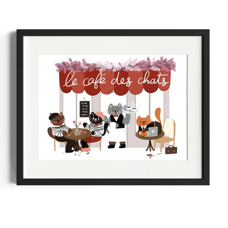 Le Café des Chats - The Paris of Animals - A4 & A5 Print