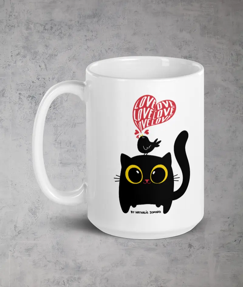 Le chat et l'oiseau by Nathalie Jomard - Mug Blanc Brillant