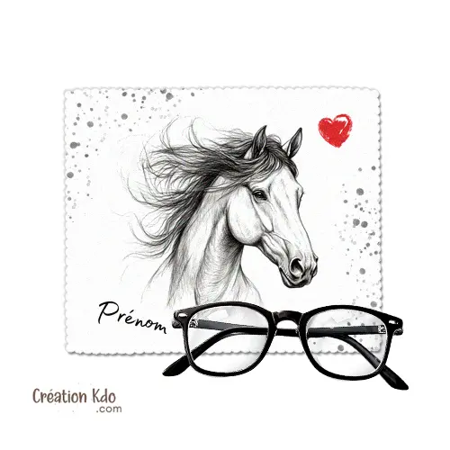 Lingette nettoyante essuie-lunette microfibre Chiffonnette dessin crayon cheval personnalisé prénom