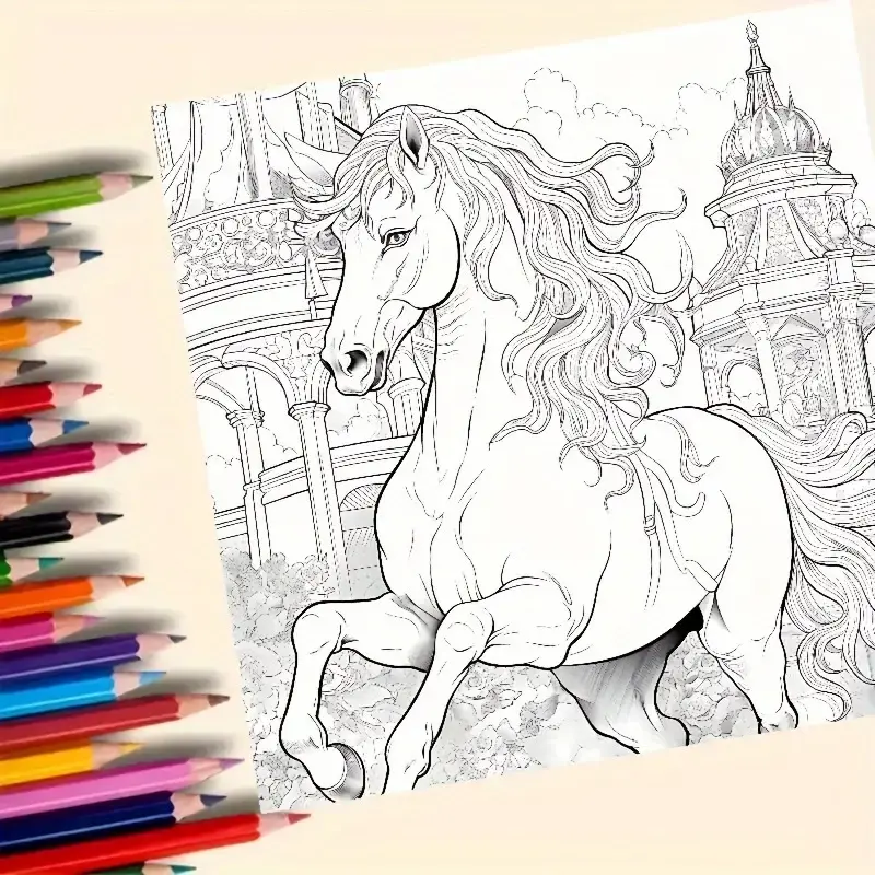 Livre de coloriage Cheval et coucher de soleil - 20 pages