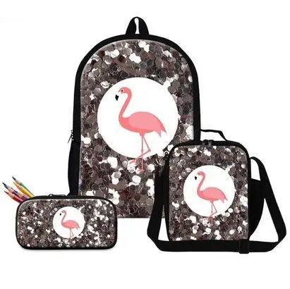 Lot de Sacs Flamant Rose Paillettes Gris