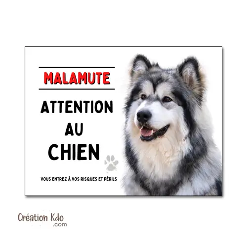 Malamute Plaque Attention au chien Panneau de portail