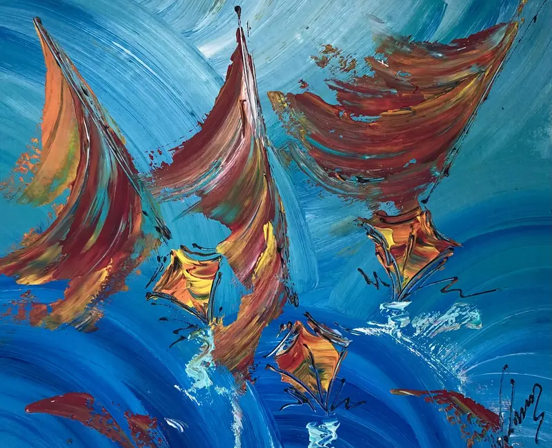 Marine voiliers - Peinture sur toile 40x60cm