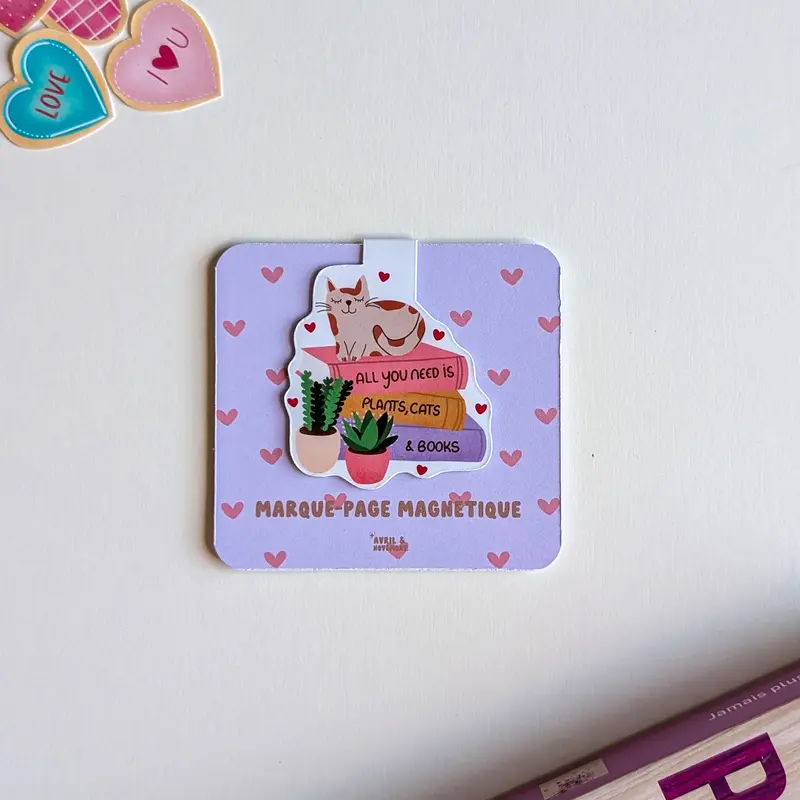 Marque-Page Magnétique - All u need is plants, cats & books