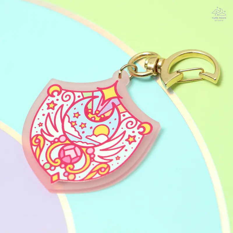 Moon Shield Pink Frosted Acrylic Charm