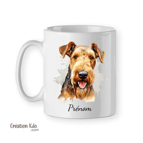 Mug Airedale Terrier tasse portrait chien personnalisé avec prénom