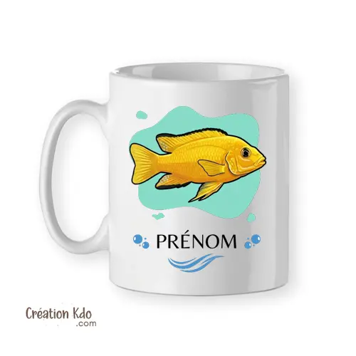 Mug aquariophilie poisson cichlidé Africain Labido jaune tasse en céramique