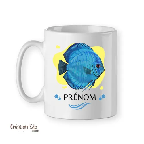 Mug aquariophilie poisson Discus bleu Tasse céramique personnalisé prénom