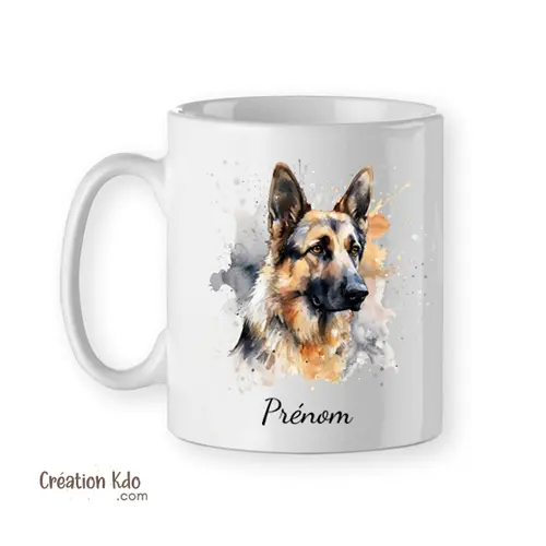 Mug Berger Allemand portrait style aquarelle tasse avec prénom chien