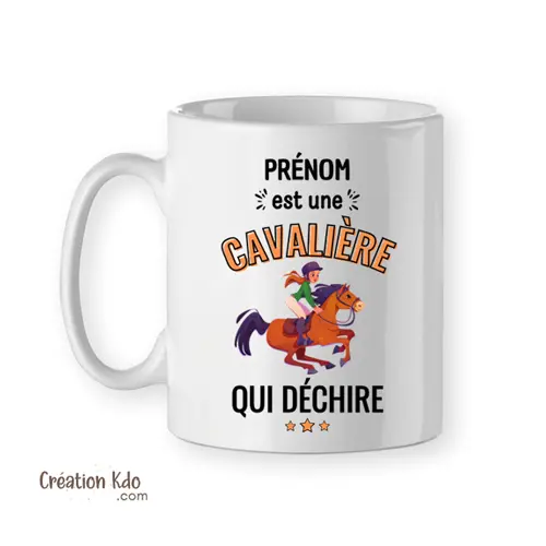 Mug Cavalière OU Cavalier qui déchire tasse cadeau motif cheval prénom personnalisé