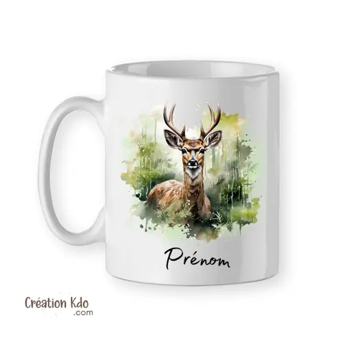 Mug cerf aquarelle forestière – Faune sauvage et esprit nature Tasse personnalisable