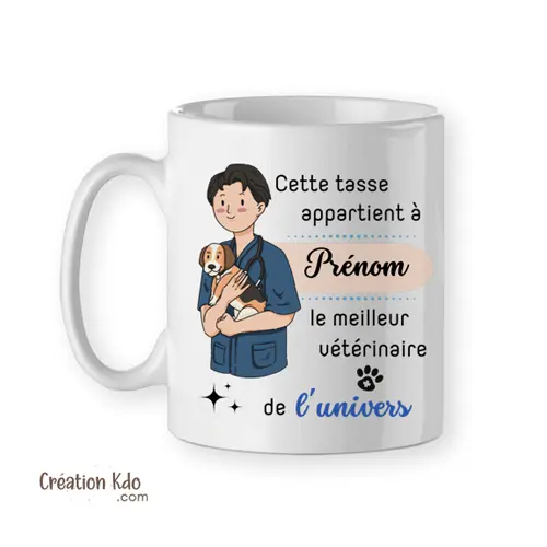 Mug Cette tasse appartient à Prénom le/la meilleur(e) vétérinaire de l'univers, personnalisé métier animaux