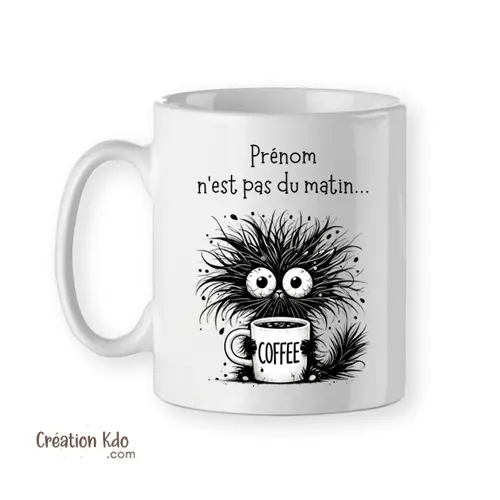 Mug Chat drôle Prénom n'est pas du matin... cadeau humour personnalisé Tasse café